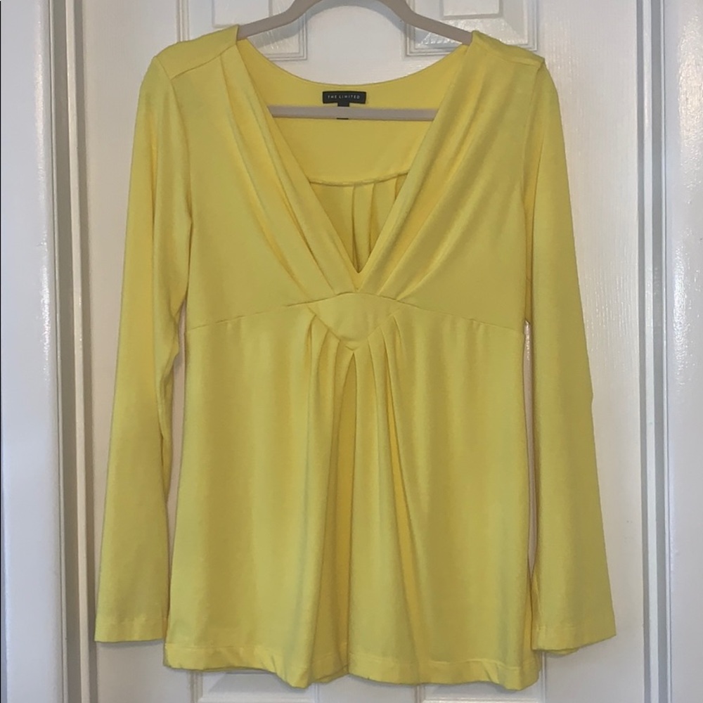 The Limited yellow v neck draped pleated top large